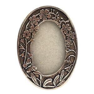 Mini Picture Frame Vintage 1985 Silver Scenes Ltd Oval Silver Plated Floral 2"
